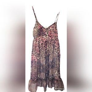 Mystree Pink/Beige/Black Leopard Print Spaghetti Strap Dress, Size Large